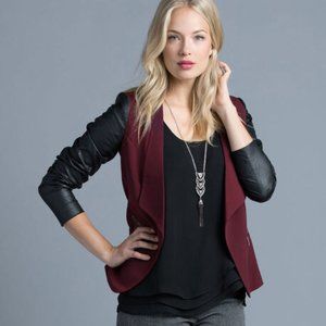 FAUX LEATHER DRAPE FRONT BLAZER